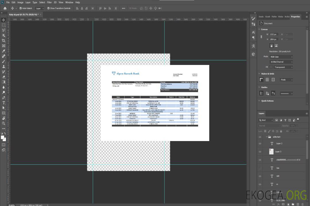 Relevé de la banque Vanuatu Alpen Baruch template